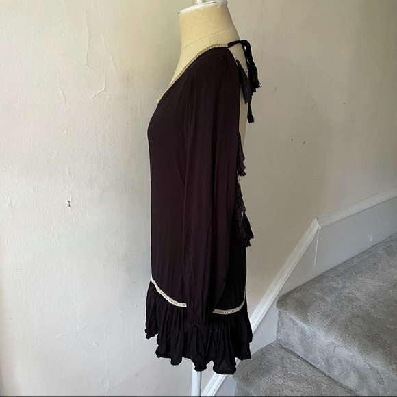 Skemo Open Back Beaded Fringe Long Sleeve Cover Up - Picture 2 of 8